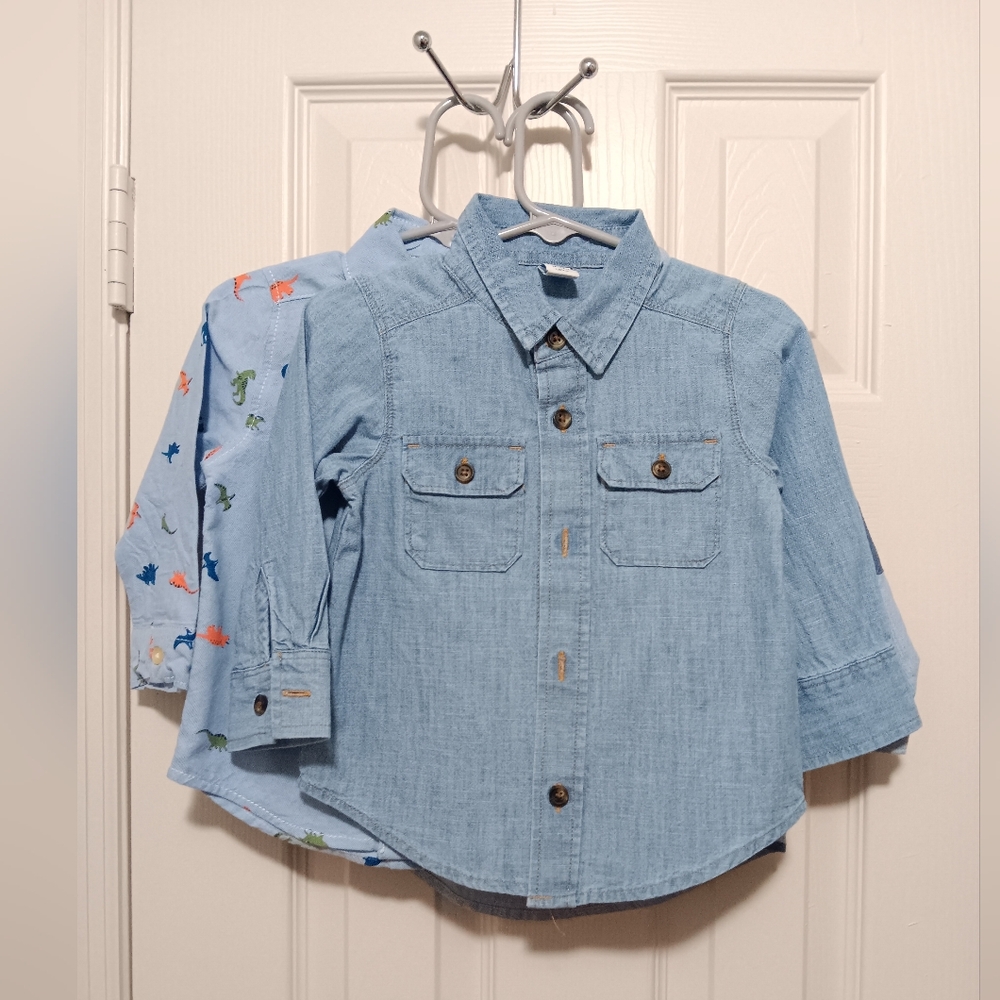 3pc blue denim long sleeve button-down dress shirts for baby boys/Size 12 -24M